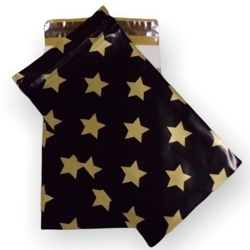 (10) 6x9 Black & Gold Stars Poly Mailers*
